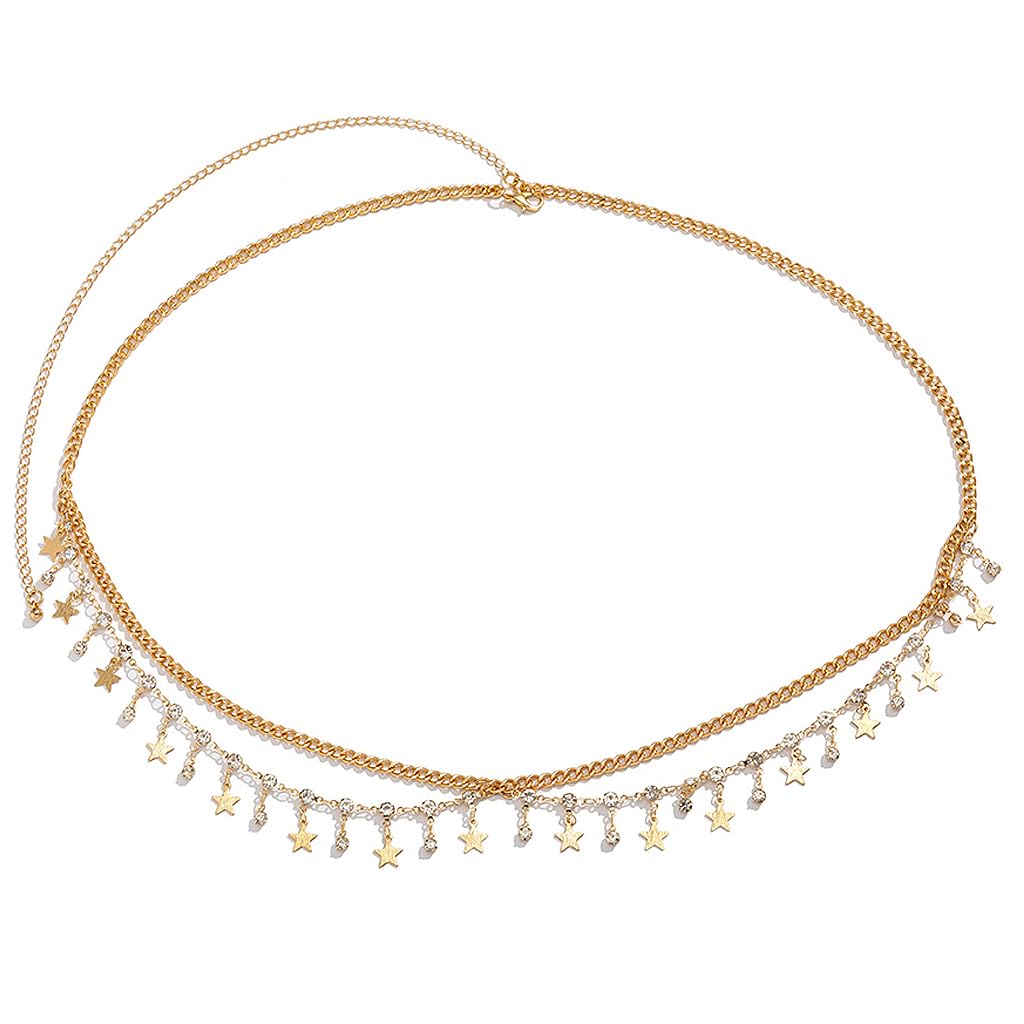 PALAY Waist Chain for Women Stylish Sexy Dual Layer Metal Belly Hip Chain Fashion Ladies Rhinestone Stars Pendent Waist Chain for Saree, Crop Tops, Bikinis, Lehengas - 26-41 Inch PALAY Waist Chain for Women Stylish Sexy Dual Layer Metal Belly Hip Chain Fashion Ladies Rhinestone Stars Pendent Waist Chain for Saree, Crop Tops, Bikinis, Lehengas - 26-41 Inch